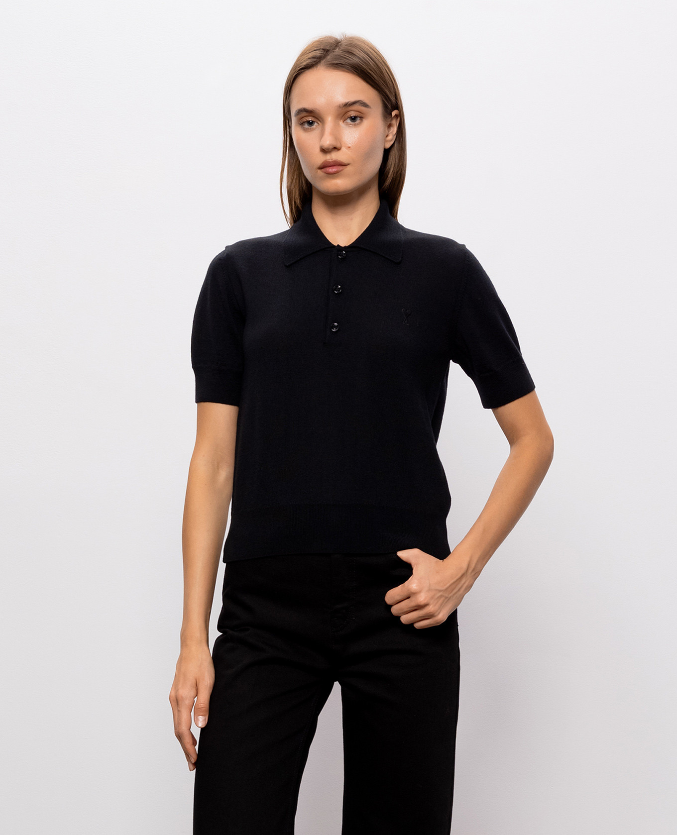 Black merino wool polo shirt Ami Paris 2