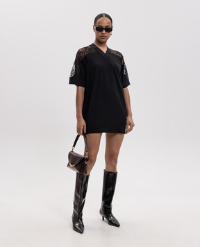 Off-White Black mini T-shirt dress with lace 2FU00648T