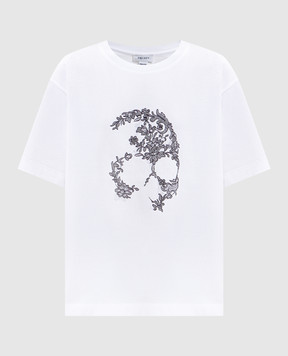 Alexander McQueen White T-shirt with lace Skull print 858340QZAQP