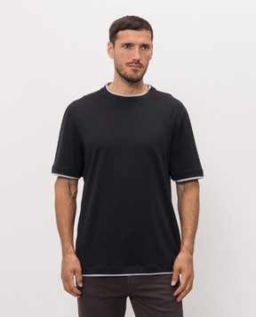 Brunello Cucinelli Black T-shirt with silk MH8367427