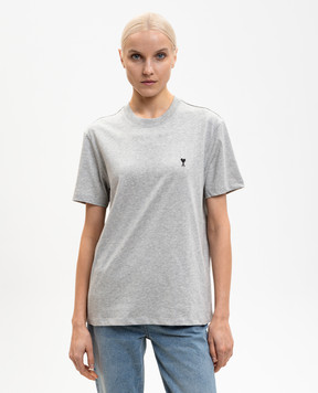 Ami Paris Grey melange T-shirt with embroidered emblem HTS346724w