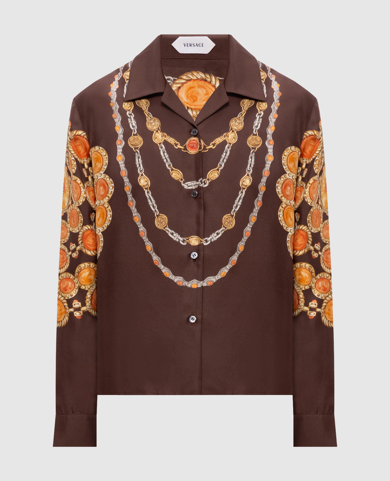 Brown printed silk blouse
