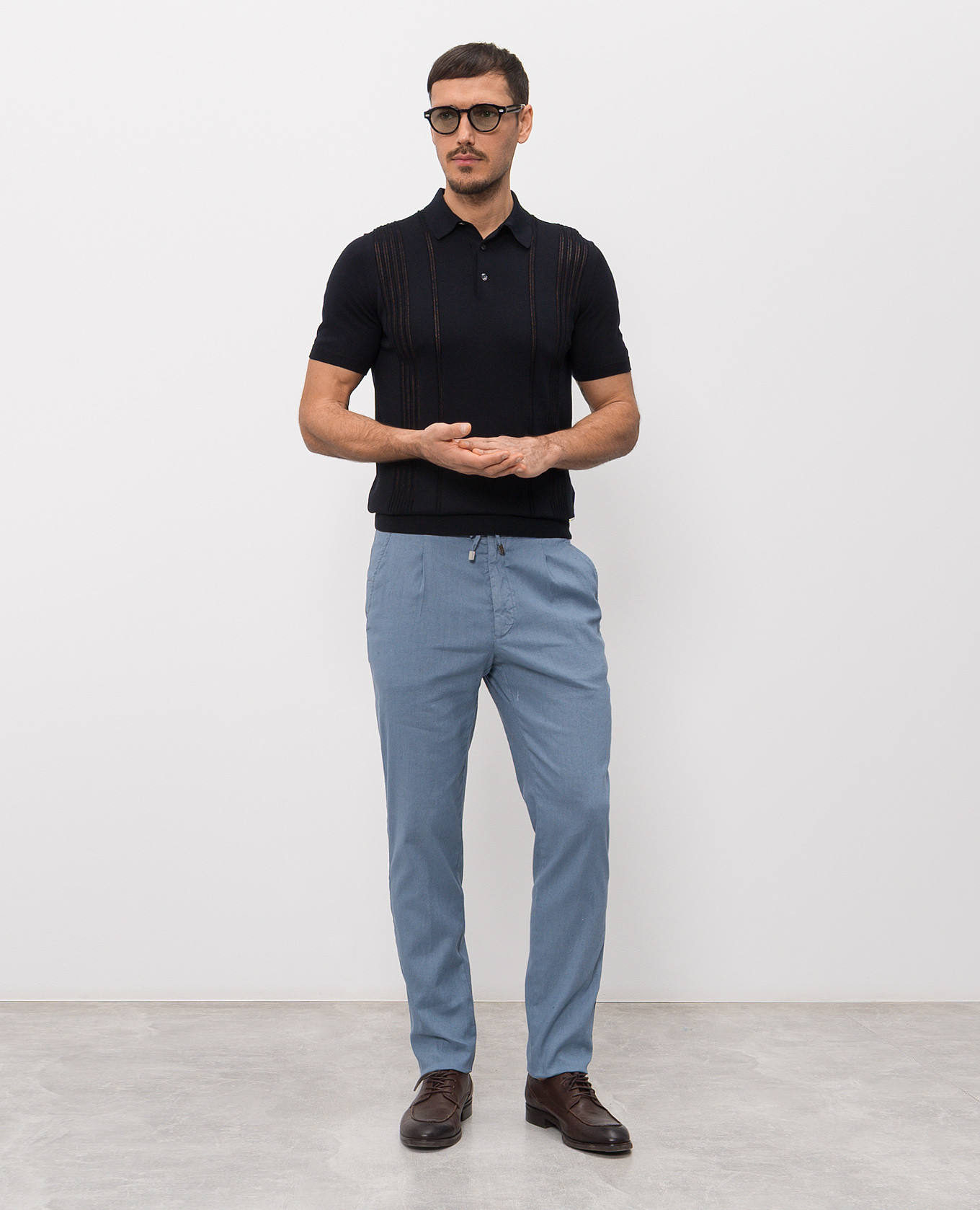 Navy blue polo with silk Enrico Mandelli 2