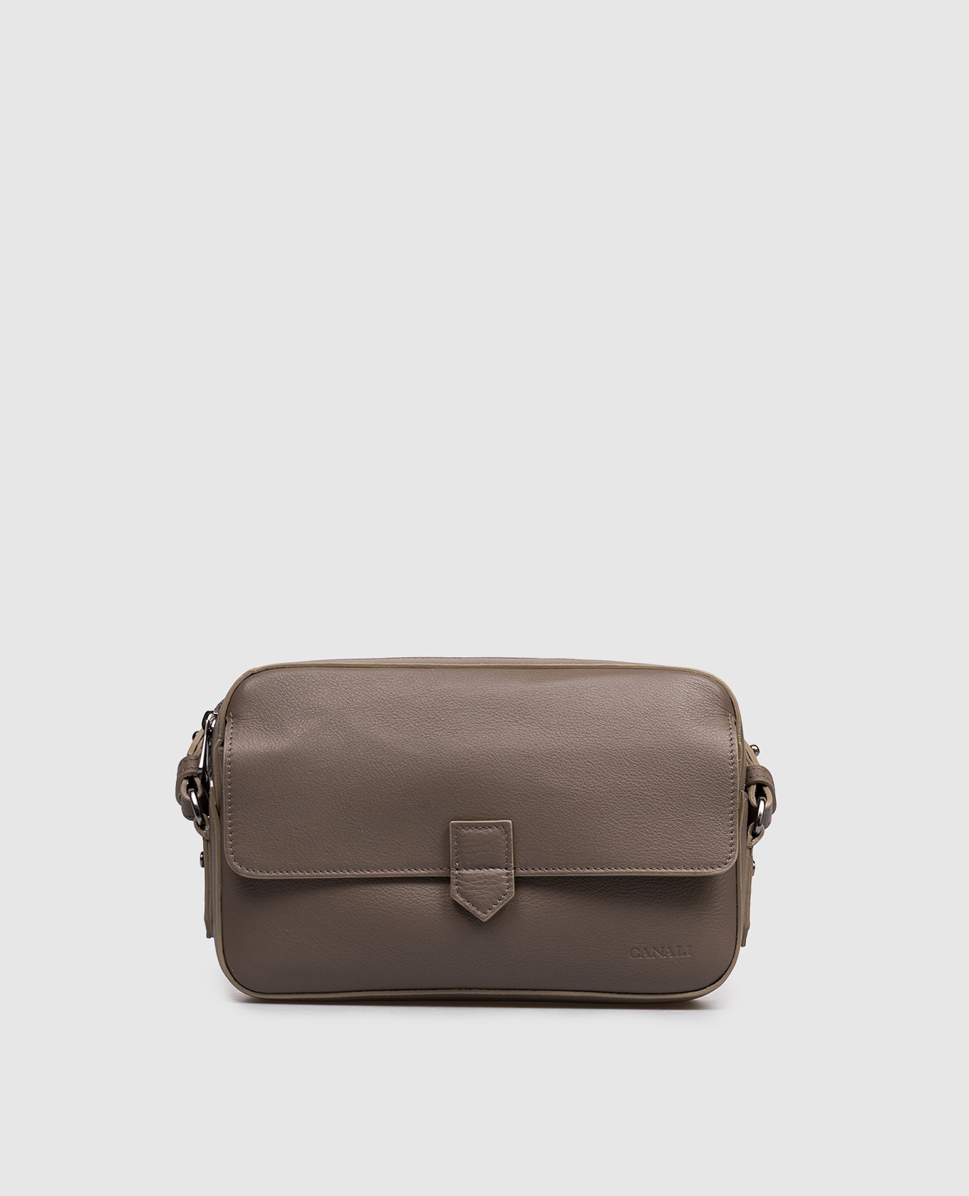 Brown leather bag with embossed logo