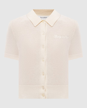 Sporty & Rich Jannie ivory short sleeve cardigan WS10085326WH06