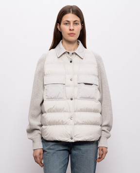 Brunello Cucinelli Gray down jacket with monil chain MD5987696