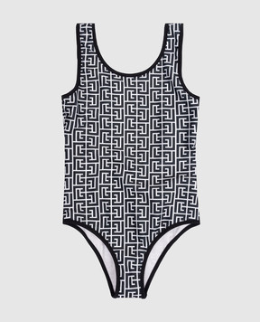 Balmain Children's black swimsuit with branded print BYCA29Z3778810
