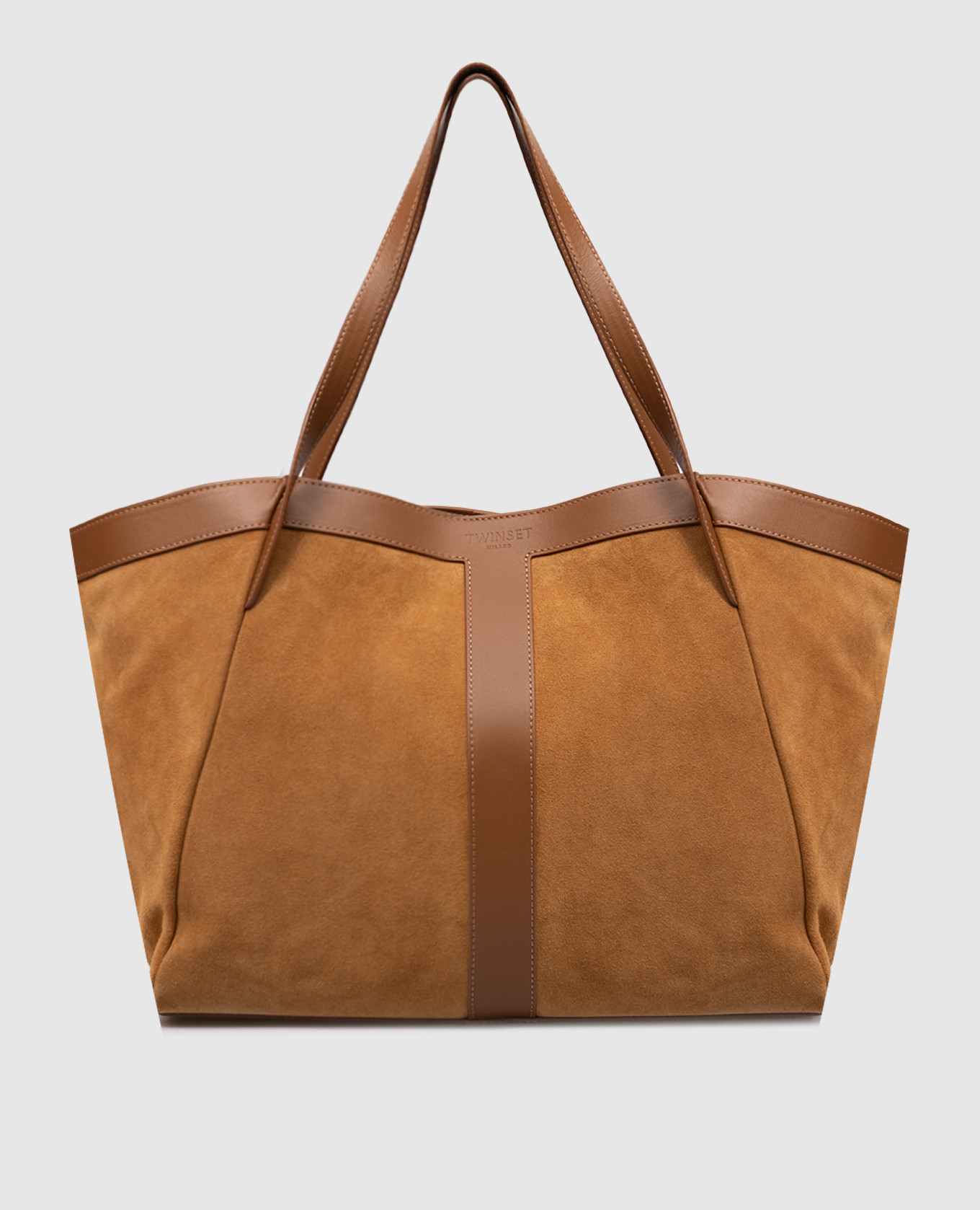 

Brown suede bag with embossed logo Twinset