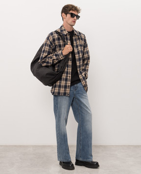 Juun.j Blue checkered shirt with holes JC6764P16R