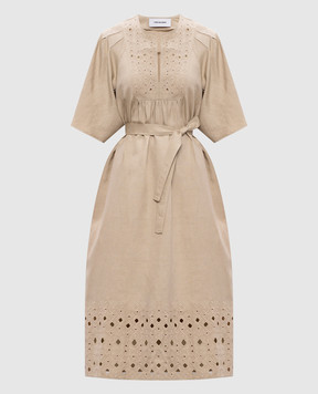 Yves Salomon Beige silk and linen midi dress 26EYR04525TSCL