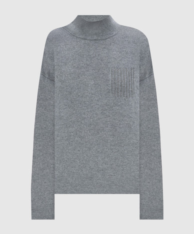 Gray wool, silk and cashmere sweater
