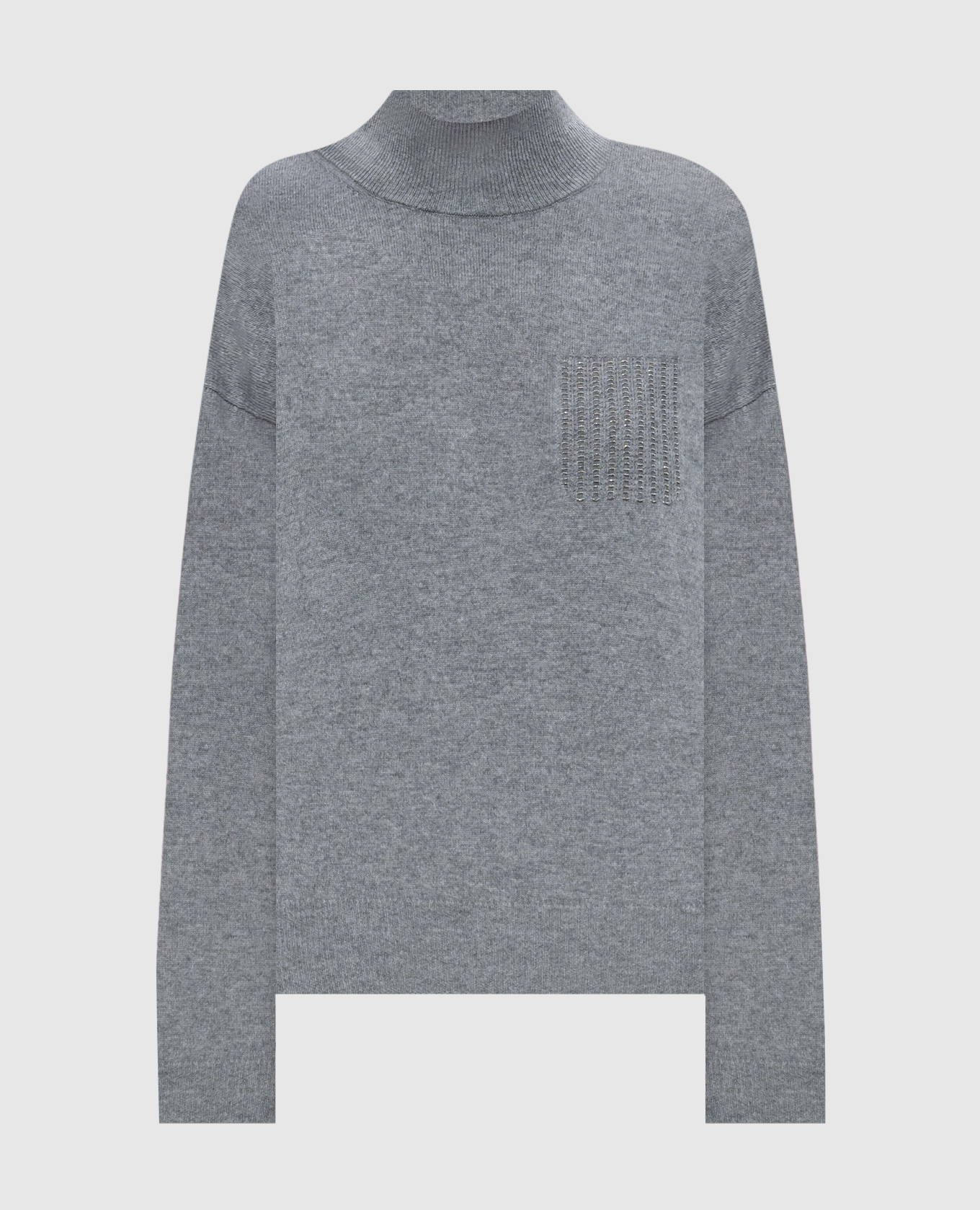 Gray wool, silk and cashmere sweater