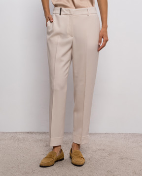 Peserico Beige wool pants with monil chain A04753D03472