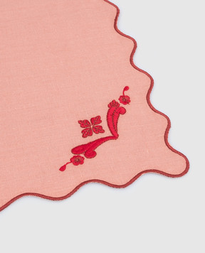 Los Encajeros Pink linen serving napkin with embroidery NAPKINORIENTE