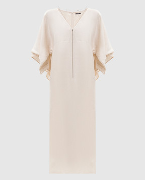 Peserico Beige linen dress with monil chain E02372A02600