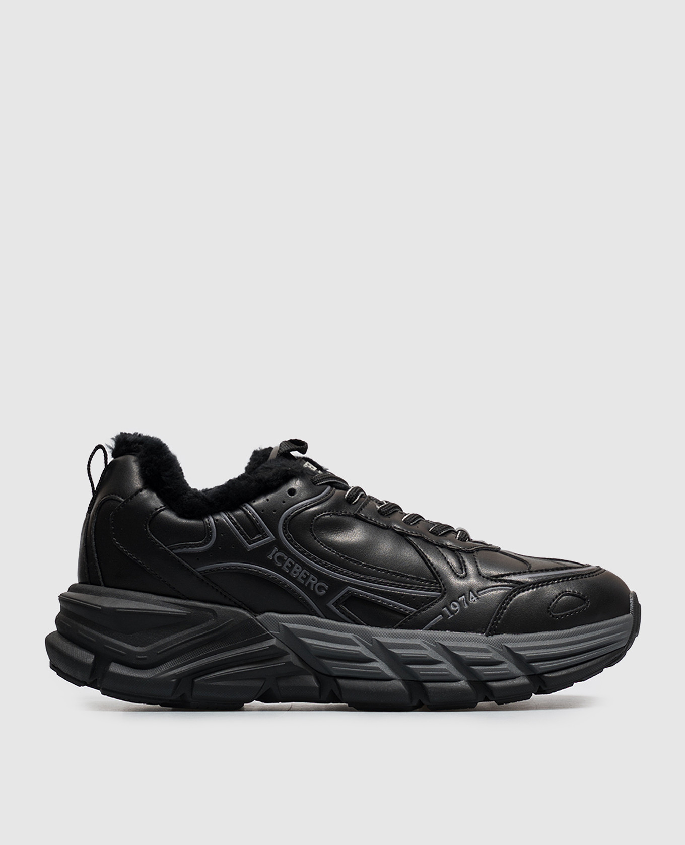 Black leather sneakers with fur trim Iceberg