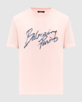 Balmain Pink T-shirt with logo print GH1EG000BD41
