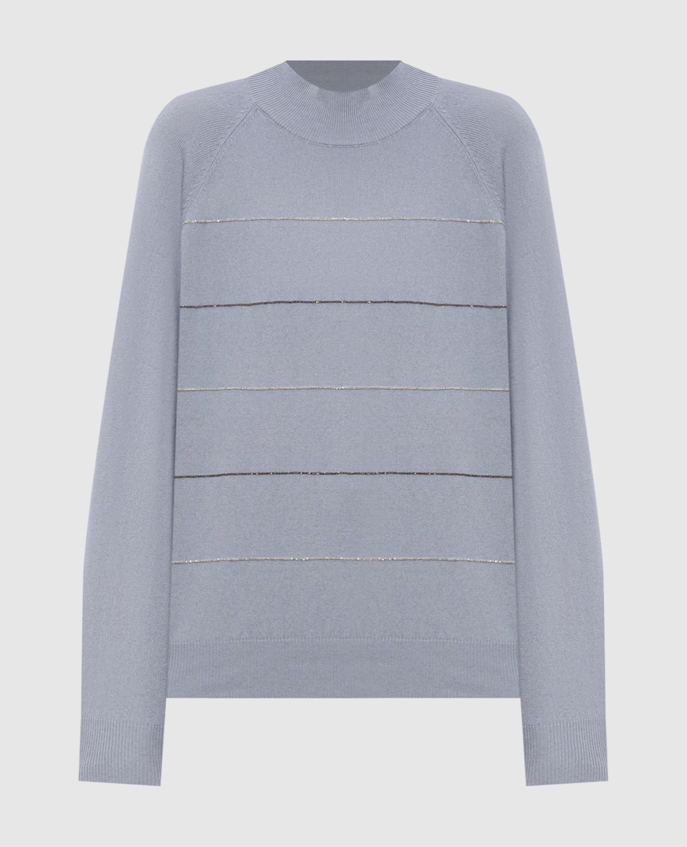 Blue wool, silk and cashmere sweater with monil chain