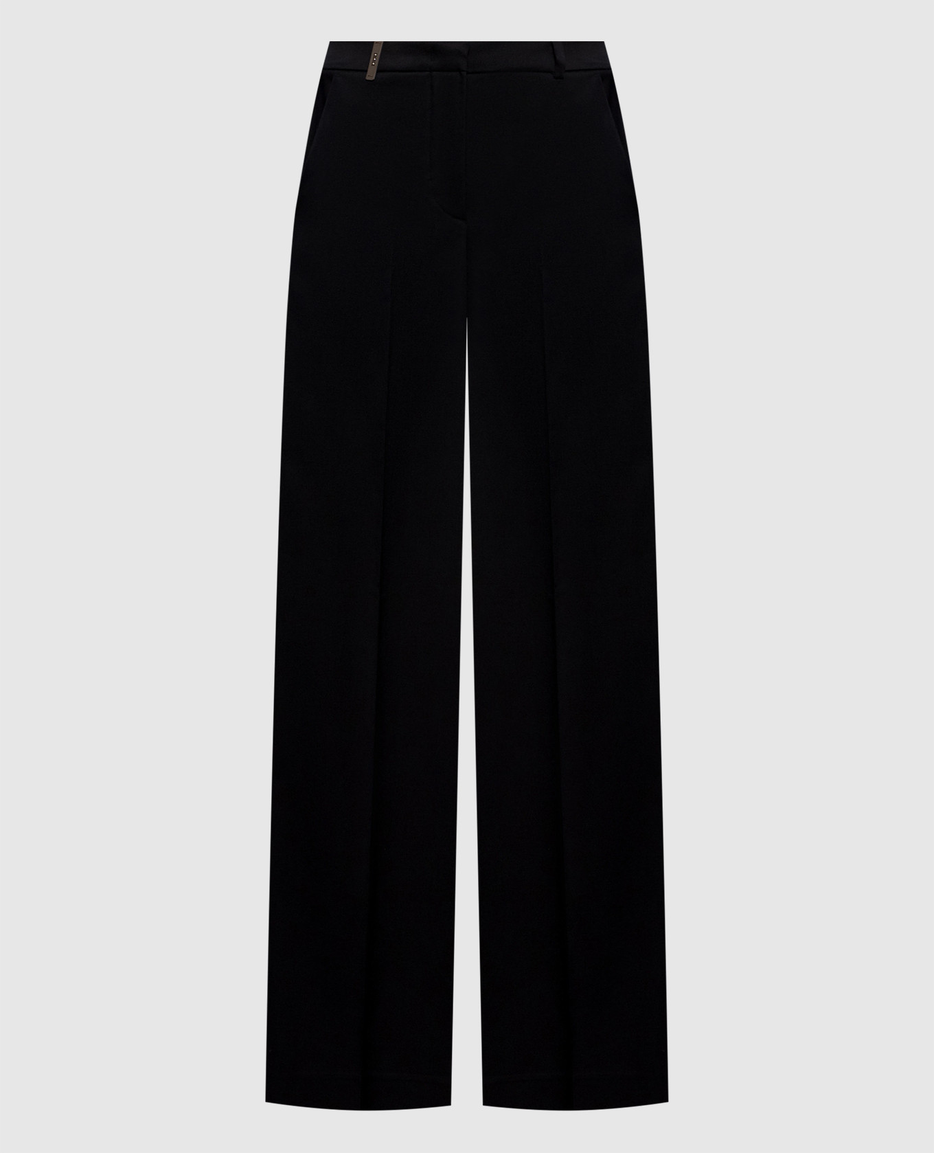 Black straight-leg pants with patch