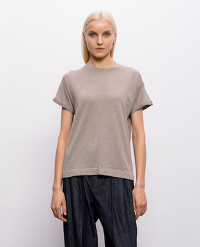 Brunello Cucinelli Beige cashmere and silk lurex t-shirt M41810000P