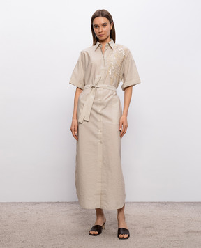 Brunello Cucinelli Ivory shirt dress with embroidery and sequins M0F79AHD91