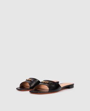 Santoni Black leather flip-flops with monogram logo WHTY72111HD1NWLN