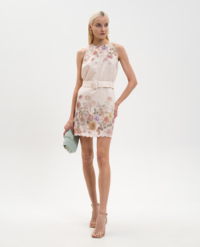 Twinset Beige linen dress with floral print 261TT2571