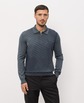 Stefano Ricci Blue wool, silk and cashmere polo shirt with a pattern KE08023P30E26373