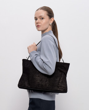 Marsell Diessepi black suede bag with crocodile embossed pattern MB0481P042