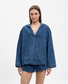 Dondup Blue denim hoodie DC457DFE323DMC5