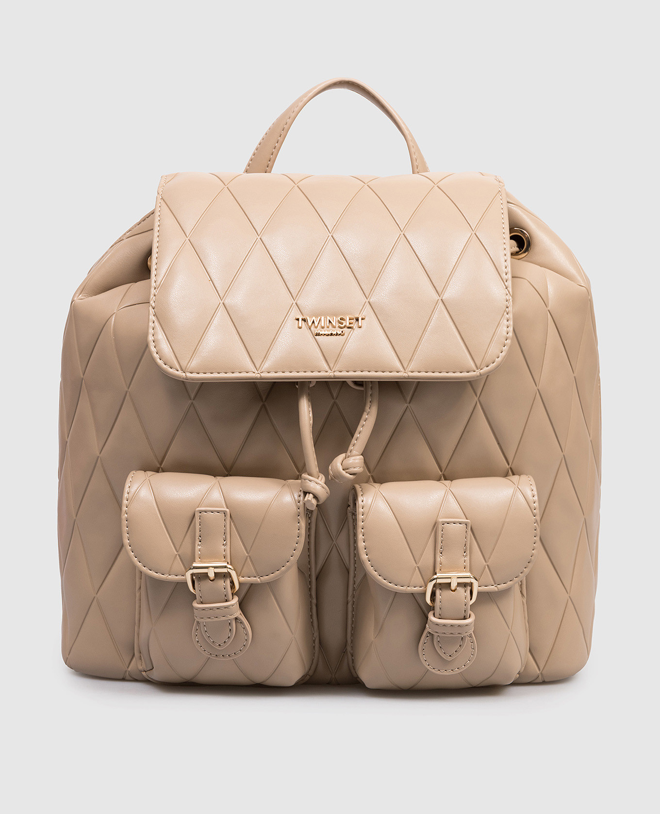 Beige backpack with geometric print