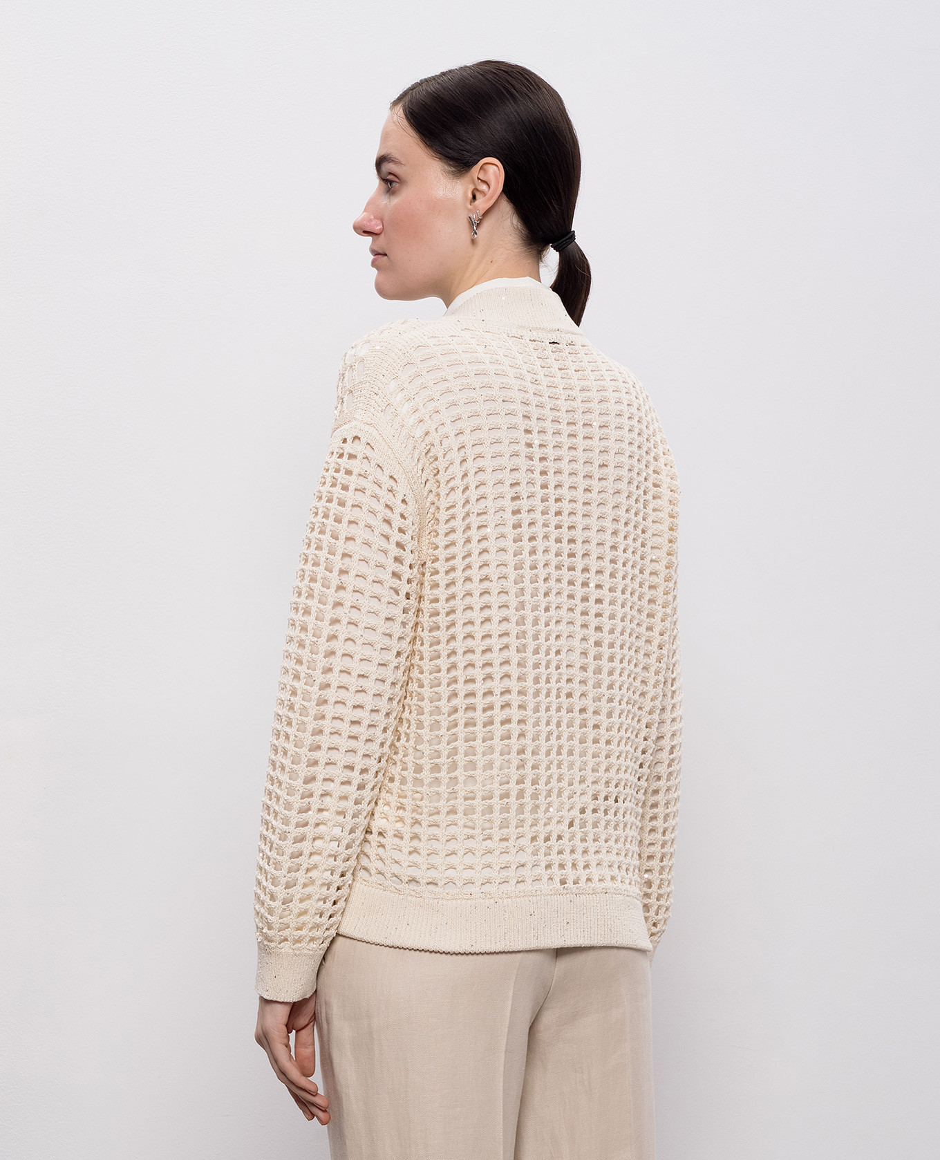 Beige openwork cardigan with sequins Peserico 4
