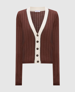 Brunello Cucinelli Brown ribbed wool and cashmere cardigan M14817206