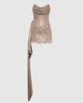 Nissa Beige lace corset dress RRS16543