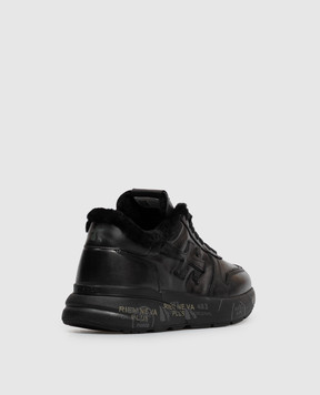 Premiata Mick black leather sneakers with fur MICK1453NM