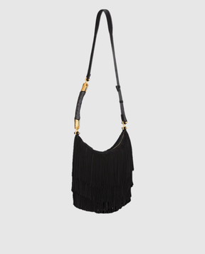 Balmain Ébène black suede hobo bag with fringe GN0BT053LWSF