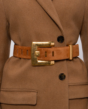 Balmain Anthem brown suede belt with logo engraving GN0WJ192LSDD