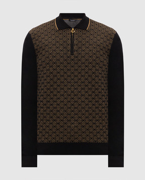 Stefano Ricci Black wool and silk polo shirt with contrasting pattern KE06018P30E26304