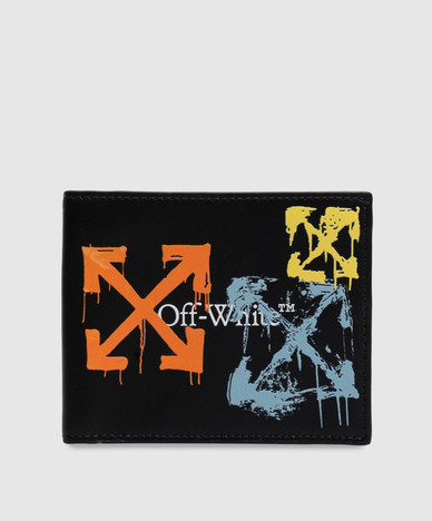 Black leather wallet with Arrow Spray print