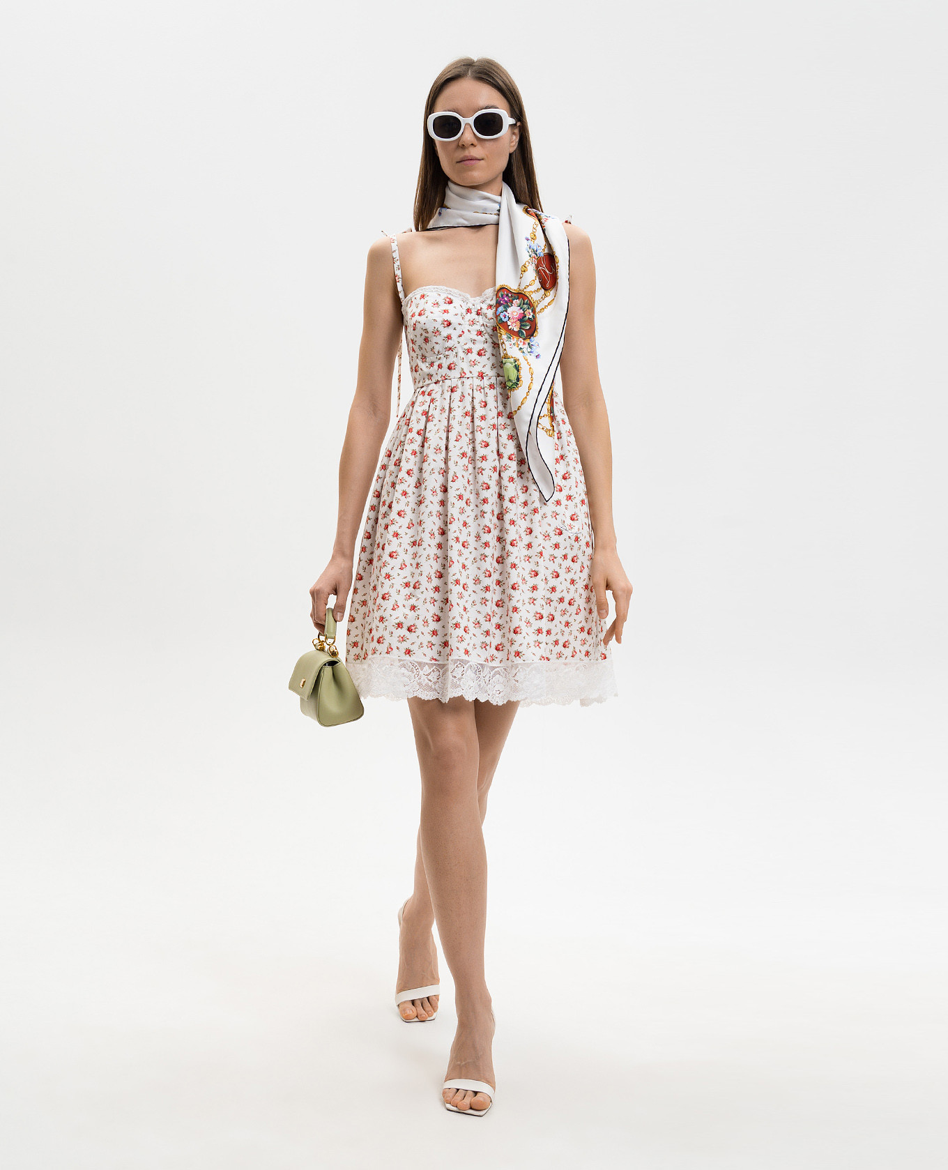 

White floral print mini dress with lace Dolce&Gabbana
