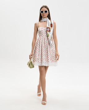 Dolce&Gabbana White floral print mini dress with lace F60F9THS5UB