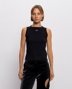 Off-White Black ribbed top with logo embroidery 2FA00673T