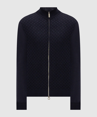 Blue cardigan made of wool, cashmere and silk