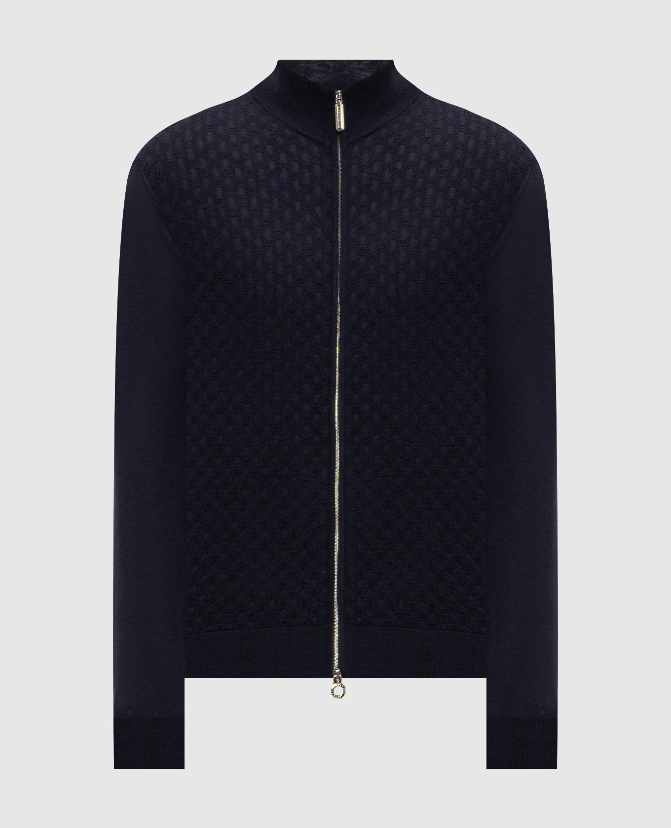 Blue cardigan made of wool, cashmere and silk