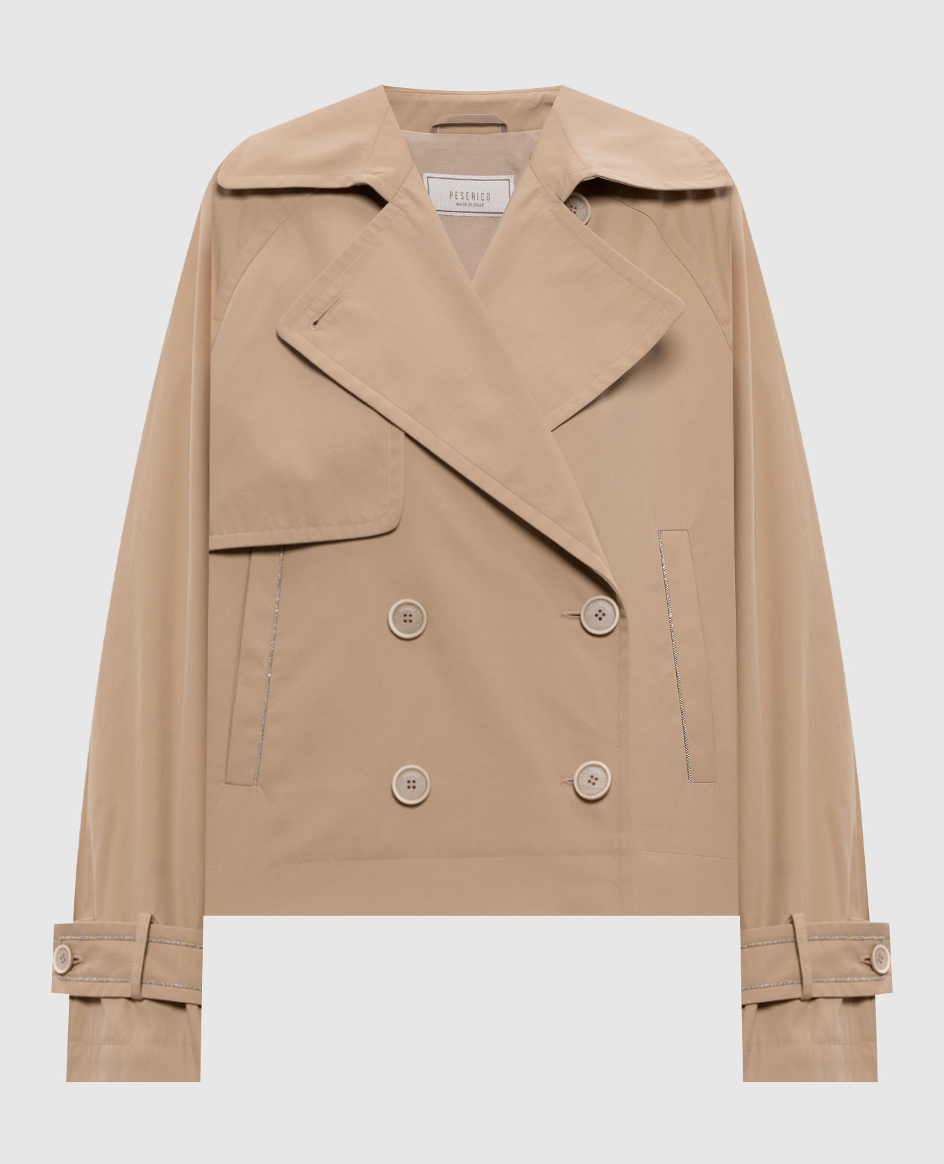 

Beige cropped double-breasted trench coat with chain Peserico