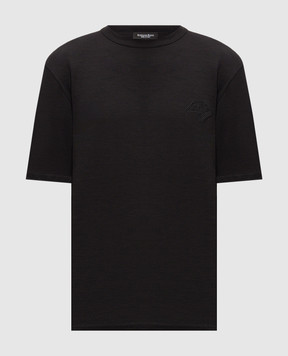 Stefano Ricci Black wool T-shirt with embroidered logo MNH6305620WPA02T