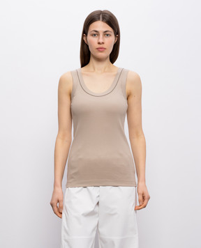 Brunello Cucinelli Beige T-shirt with monil chain MG902FP100