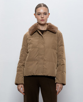 Yves Salomon Army Brown down jacket with mink fur 27WFV03761DOTM