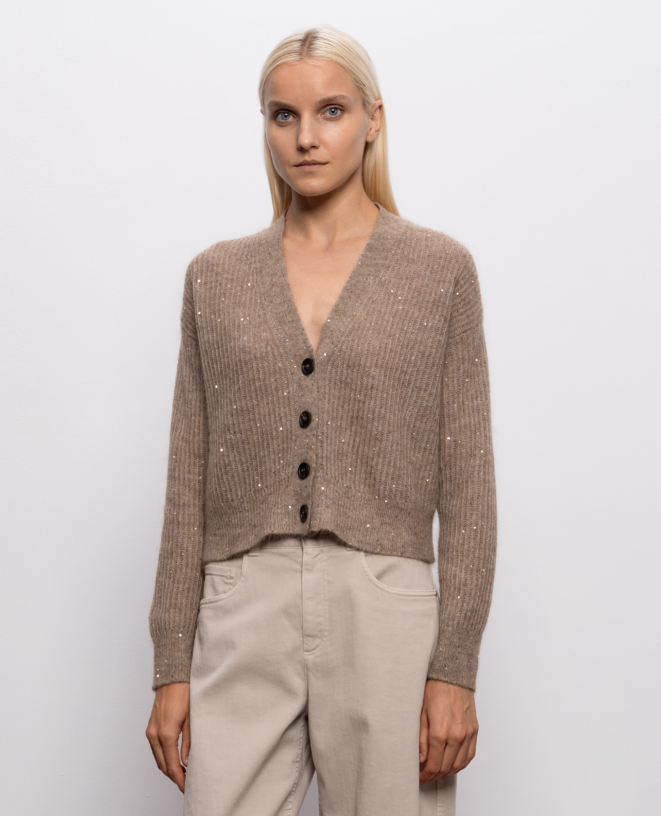 Brown wool cardigan with sequins Brunello Cucinelli 3