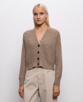 Brunello Cucinelli Brown wool cardigan with sequins MPG737816